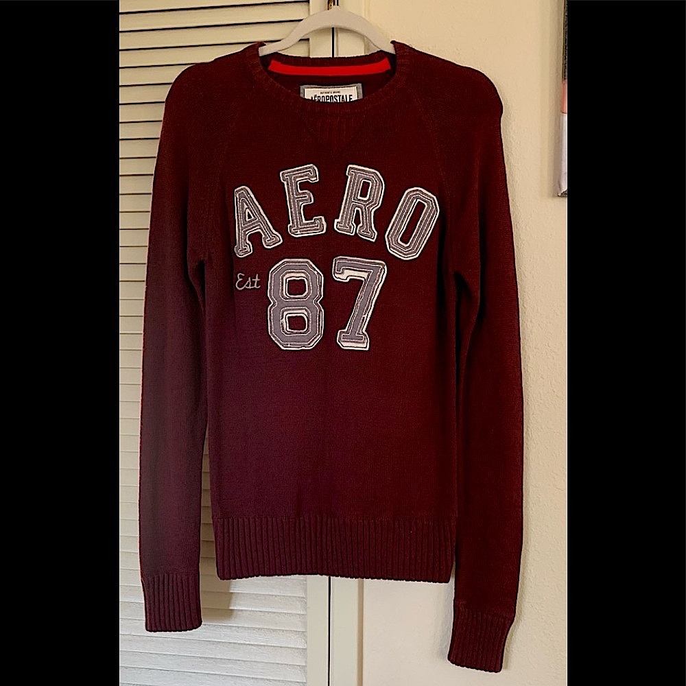 MEN’S•Aéropostale’s• Burgundy Letterman Sweater